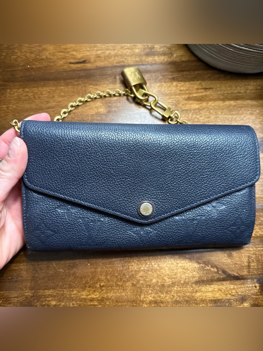 Louis Vuitton Empreinte Sara Long Wallet Navy with Red Trim